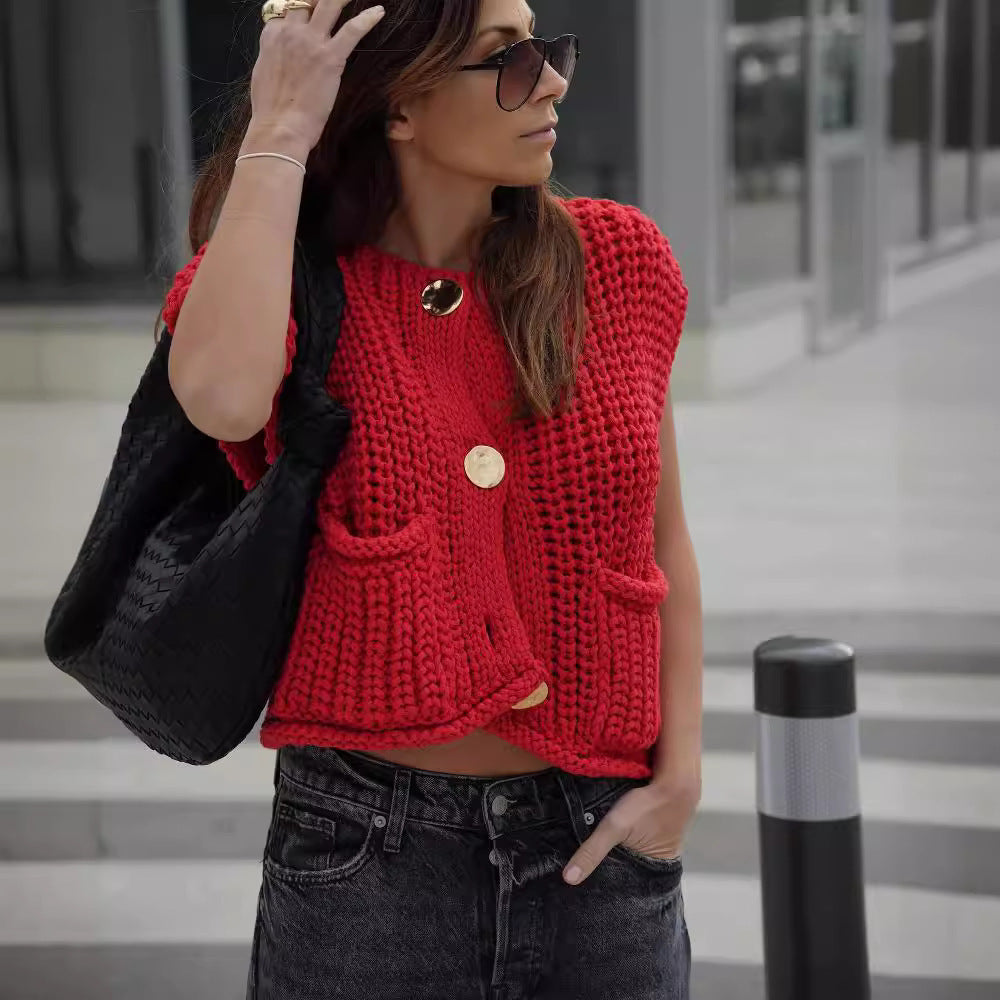 Cardigan Epais en Maille Décontractée