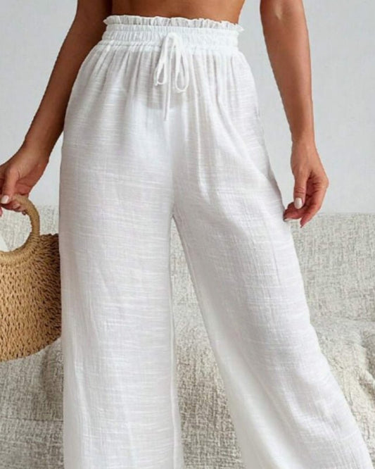 Pantalon Large Taille Haute avec Volants Tendance - Bella Tendance