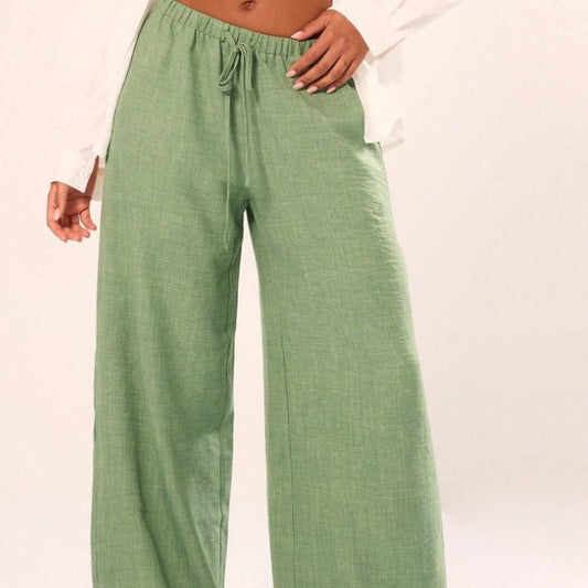 Pantalon taille haute avec ceinture – Tissu lin style vacances - Bella Tendance